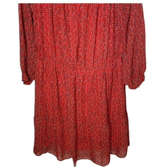 ECI Women’s XL Red Boho Peasant Sheath Dress Long Sleeve Casual Work - Picture 4 of 13